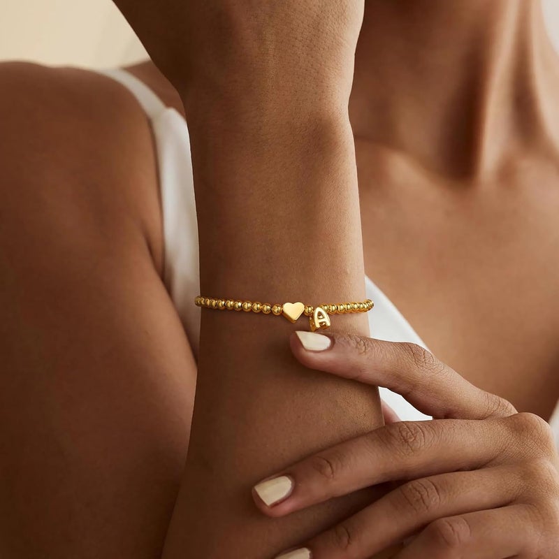M MOOHAM Heart Initial Bracelet for Women - Valentines Day Gifts for Kids Girls, Dainty 14K Gold Plated Beaded Bracelets for Women Teen Girls Trendy Letter A-Z Personalized Heart Jewelry Gifts - Image 3